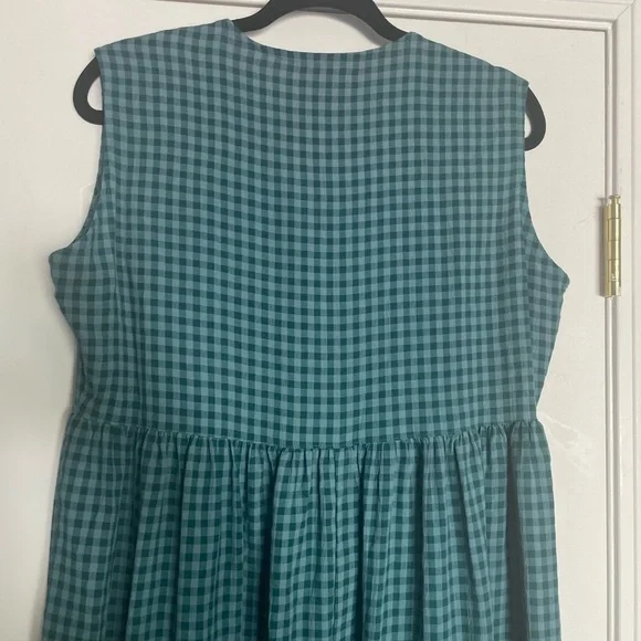 Vintage Green Plaid Gingham Button Down Cottagecore Pocket Dress Size Large - Picture 4 of 8